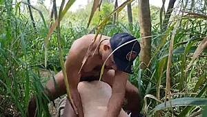 maduro farmer bangs construction worker in the wild bush setting.