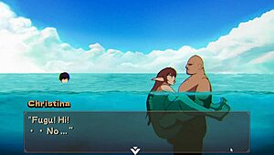 Hey, in this hentai game, my friend’s getting pounded at the beach