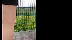 german chubby amateur flashes nylon in public on a cable car mountain visit