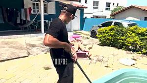 Feeling excited, the wife eagerly waits for her husband to leave so she can pleasure the neighbor