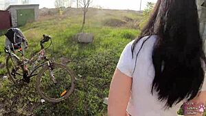 Risky POV Blowjob Hidden Behind Garages With Teen's Long Hair