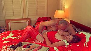 granny carmen claus cheats as christmas elf with santus. last wild doggystyle before interruption.