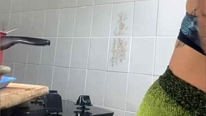 married woman records cooking videos to flash her pussy online