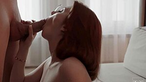 redheaded cutie moans as she gets cum in her pussy