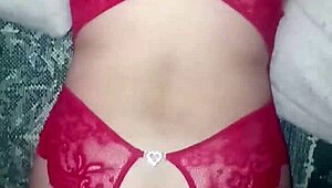 red lingerie filled with cum from group swingers