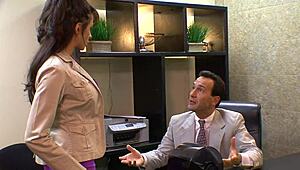 Damn! Slutty Secretary in Stockings and Heels GETS DRILLED on Bed!