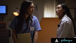 Girlsway: Doctor Vicki Chase Keeps Nurse Sinn Sage's Mouth Busy