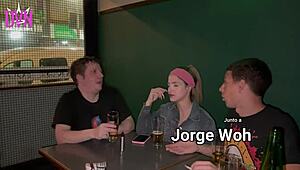 Rocker girl gets double penetration at bar