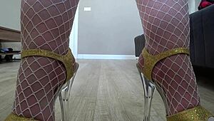 wow, watching mature housewife change into sexy nurse uniform with plump legs!