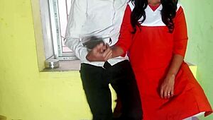 desi school girl sneaks quick sex with classmate in classroom with hindi audio