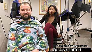 minnie rose's face gets blasted with cum after blowjob, behind the scenes close-up