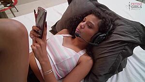 Young Latina Bent Over for Her Sugar Daddy in Doggy Style