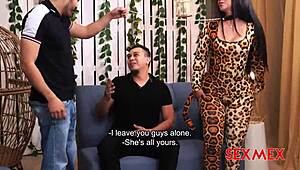 brunette latina milf elizabeth marquez in group blowjob threesome