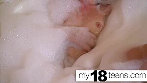 My18Teens - Babe Fingers Herself in Bath to Closeup Orgasm