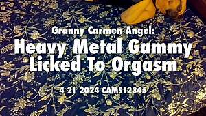 Hey, check out Granny Carmen Angel! This heavy metal gammy gets licked to pure ecstasy.