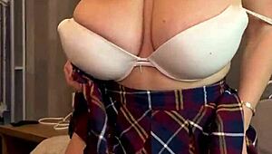 playing and dancing on bed with juicy big natural tits