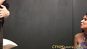 classy european brunette amateur babe in high heels gives a fetish handjob in high definition