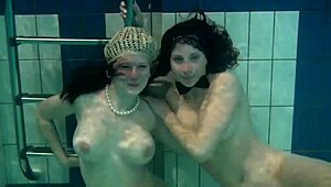 Bouncing tits on lesbians Katka and Barbara underwater