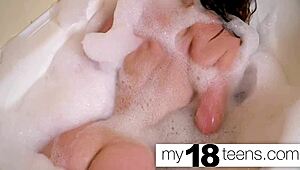 My18Teens - Babe Fingers Herself in Bath to Closeup Orgasm