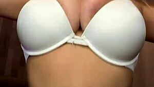 playing and dancing on bed with juicy big natural tits