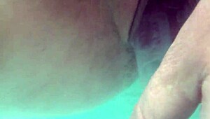 Babe gets underwater creampie and dildo in pussy.