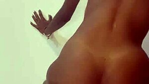 Look at this ebony whore riding a giant dildo and squirting