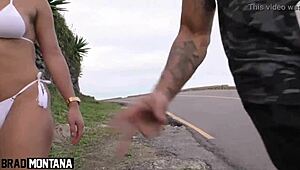 cavala luna oliveira contrasts street doggystyle with beach bareback group fun