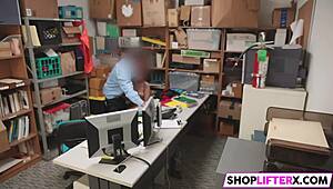 She Will Pay Either Way, Caught by Burglar Sucking Cock in Office