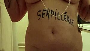 Esclave F in raw 2024 self-session with piss and harsh humiliation play.