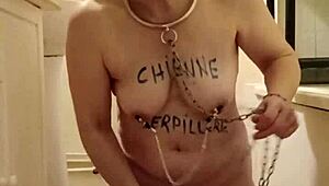 Esclave F in raw 2024 self-session with piss and harsh humiliation play.