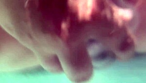 Babe gets underwater creampie and dildo in pussy.