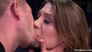 look at this brunette slave getting doggy fucked in bondage