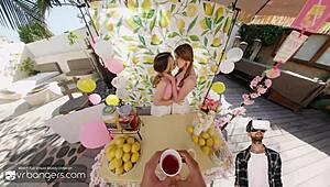 Vr Bangers Hot Babes In Pink Panties Fuck You After A Glass Of Lemonade In A Ffm Threesome