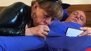 Catgranny fiercely sucks off Superman in wild costume play