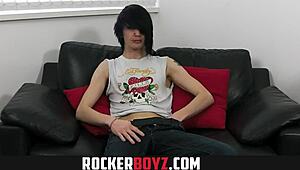 emo twink jerking his big uncut cock hard