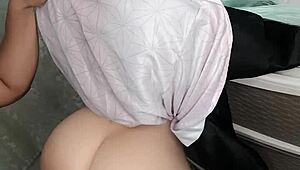 Horny Stepfather Lifts Nezukos Skirt and Drills Her Tight Anus