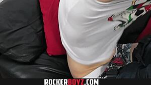 emo twink jerking his big uncut cock hard