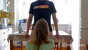 I Bang My College Roommate Hard on Kitchen Table. She Cums Twice! 😲