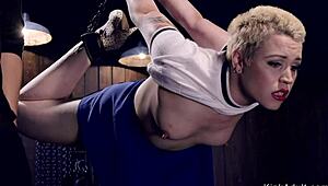 blonde bound in doggy gets harsh caning