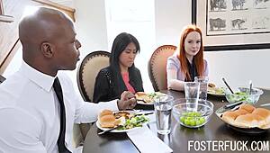 Asian foster stepdaughter Ember Snow bangs BBC stepfather and stepmom