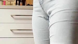 Petite Blonde Striptease In Tight Jeans