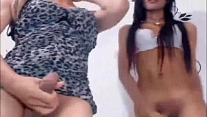 Check out these two shemales flaunting their cocks live on cam