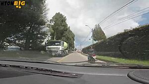 Yo, I'm banging this tiny sexy chica in a moving car, she's such a tight petite slut!