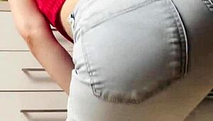 Petite Blonde Striptease In Tight Jeans