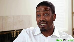 gorgeous blonde kenzie taylor gives naked nuru massage to black client isiah maxwell