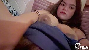 Hot Busty Milf Wife Rubs Her Hairy Pussy in POV