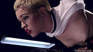 blonde bound in doggy gets harsh caning