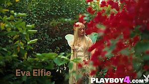 Petite blonde Eva Elfie reveals stunning body while posing in a sexy costume.