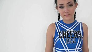 Cheerleader endures brutal group pounding with rough anal and facial. A total wrecking session.