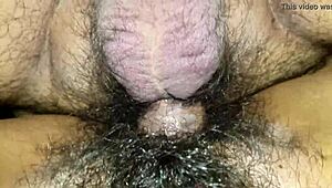 Hairy creamy pussy gets worked over in a steamy wife encounter.